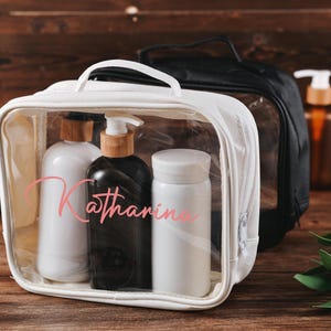 Personalisierte transparente Make-up-Tasche, ideal Kulturbeutel für Brautjungfer, Hochzeitsbevorzugungen, Brautjungfern-Geschenk-Kulturbeutel