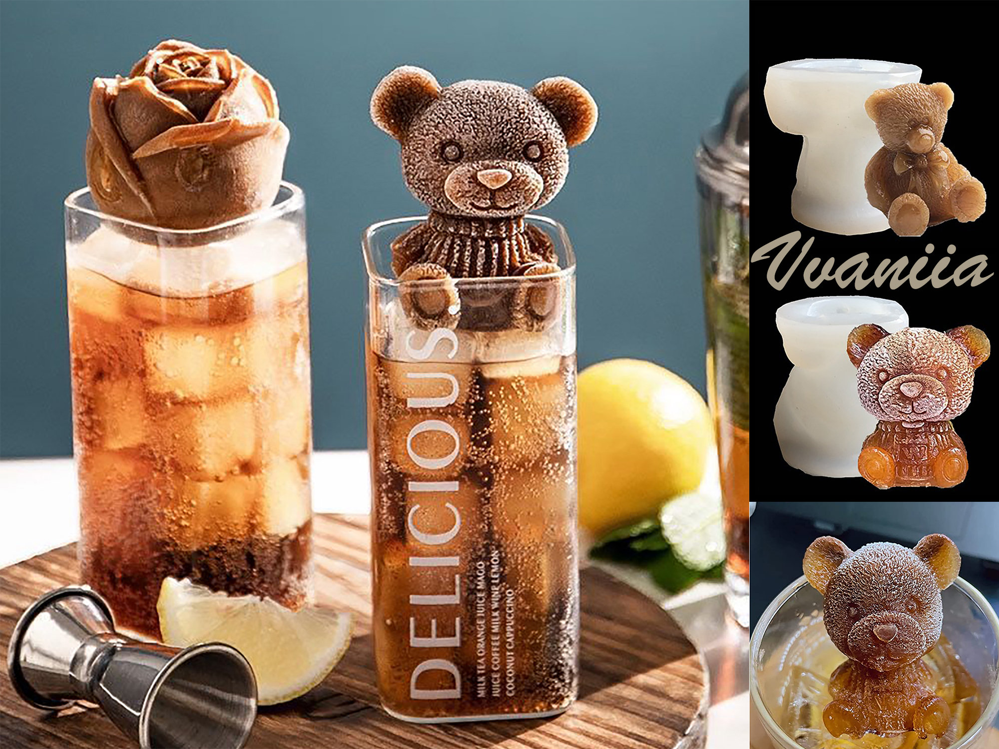 Ice Cube Bear Mold Silicone 3D Cute Bear Drink Decoration for Holiday,  Party, Whole Family to Make Lovely Ice Coffee, Juice 
