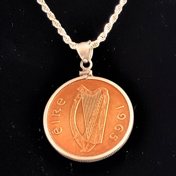 IRELAND  1965 One Pence Eire  Sterling Silver Necklace