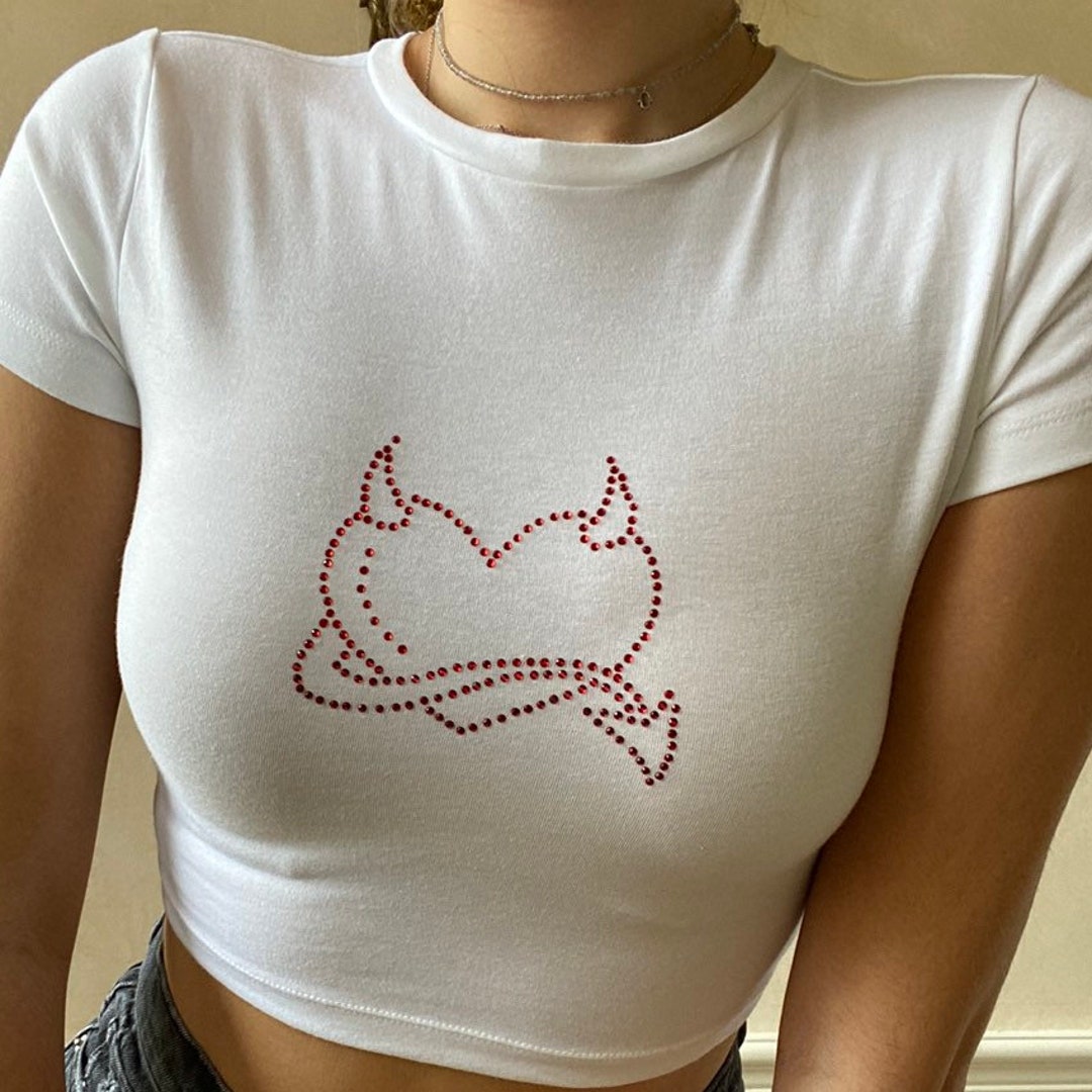 Rhinestone Devil Heart on a White Baby Tee - Etsy