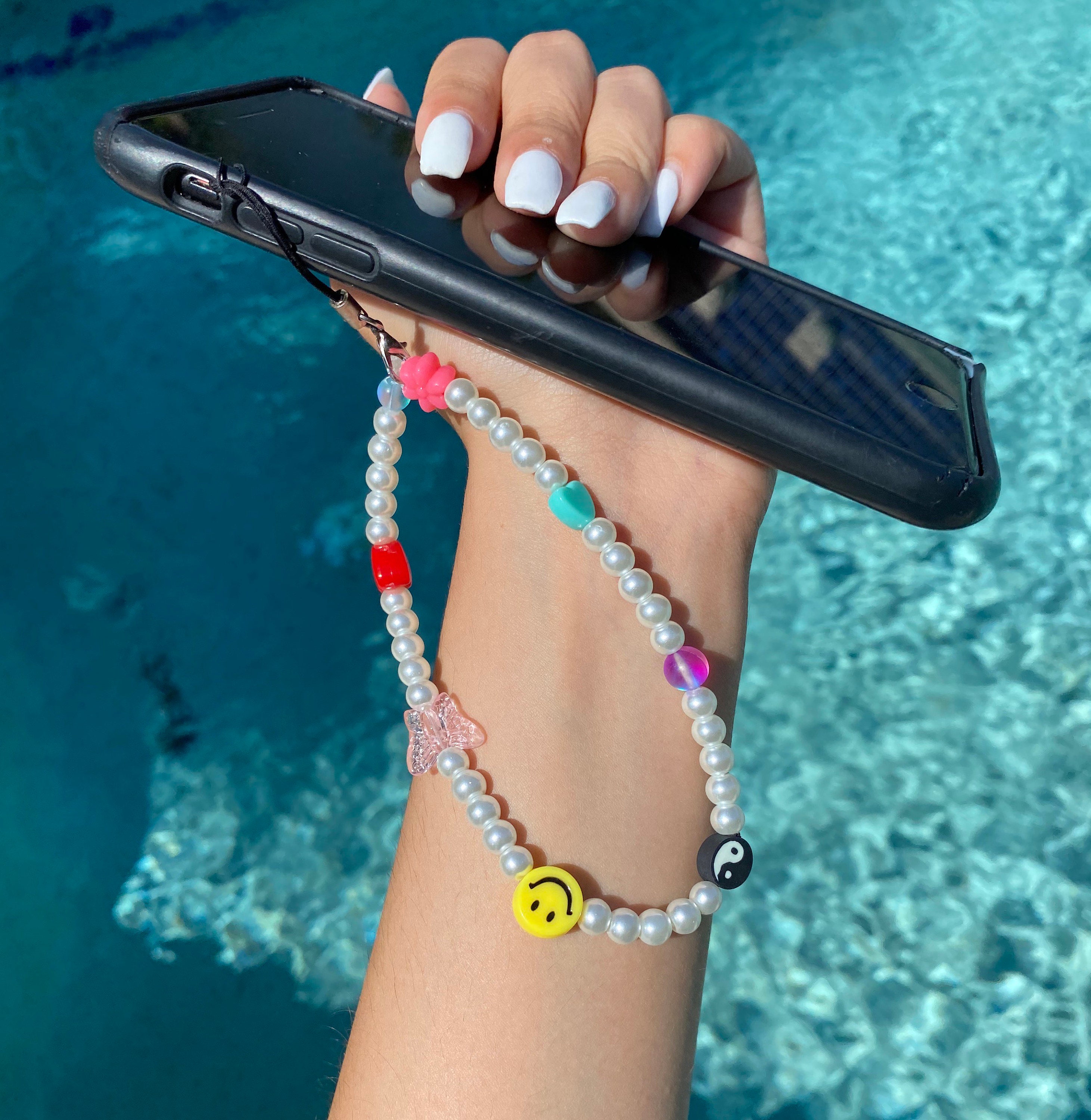 Handmade Pearl Beaded Phone Strap Charm Etsy UK