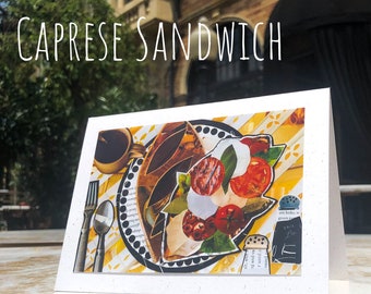 Sandwich Lunch - Single Greeting Card Blank Inside Folded A7 All Occasions Collage Art Sustainable Stationary with Envelope Colorful Food
