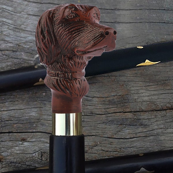 Walking Cane, Wooden Walking Cane, Dog Head Cane, Walking Stick for Men & Women, Decorated Walking Stick, Handmade Cane, Great Father Gift