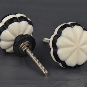 Black and White Floral Furniture Bone Knob -Cabinet Knobs-Drawer Knobs-Pulls Cupboard Knob-Door Knobs- Dresser Knobs