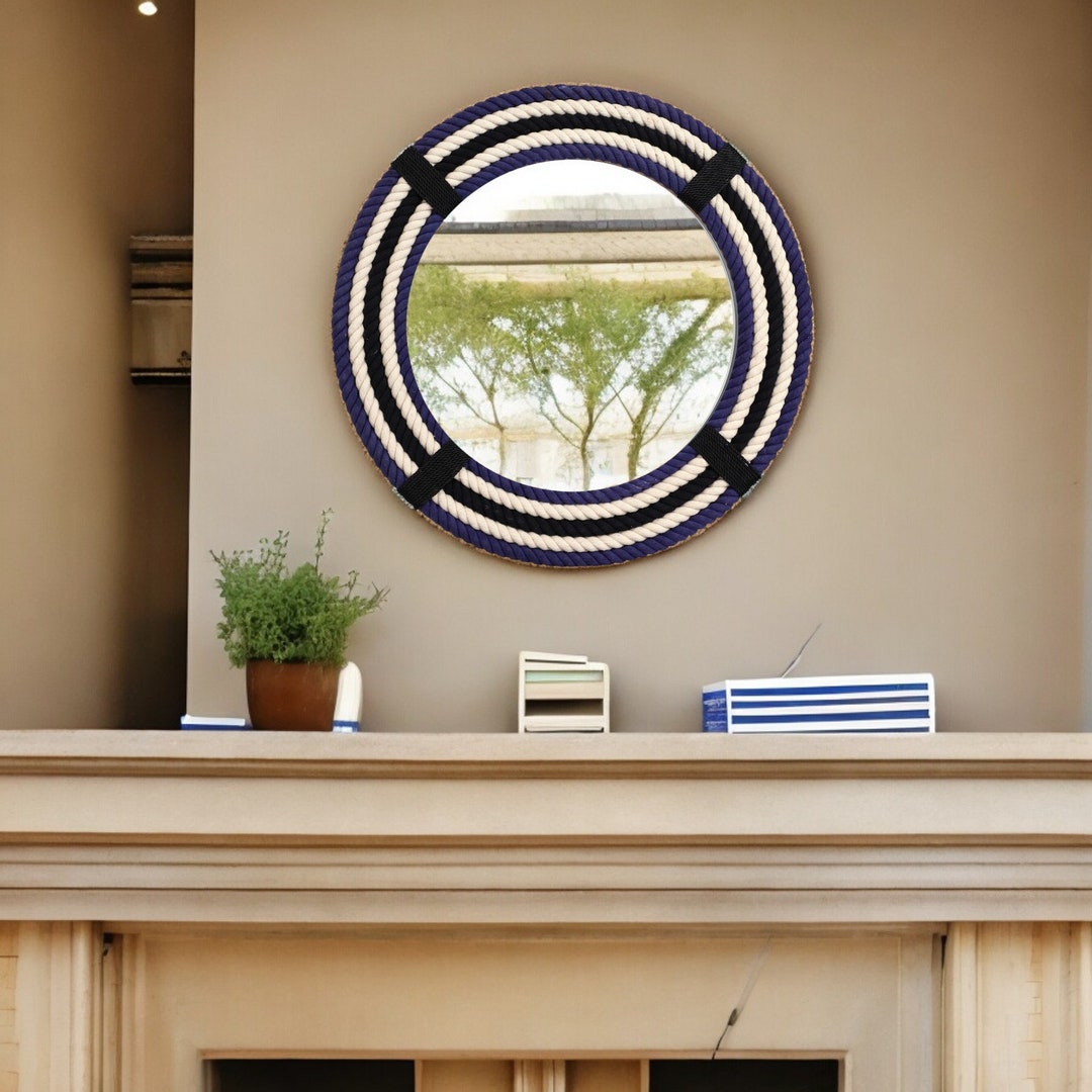Round Bathroom Mirror Wall Mounted Circle Rope Mirror With MDF Frame ...