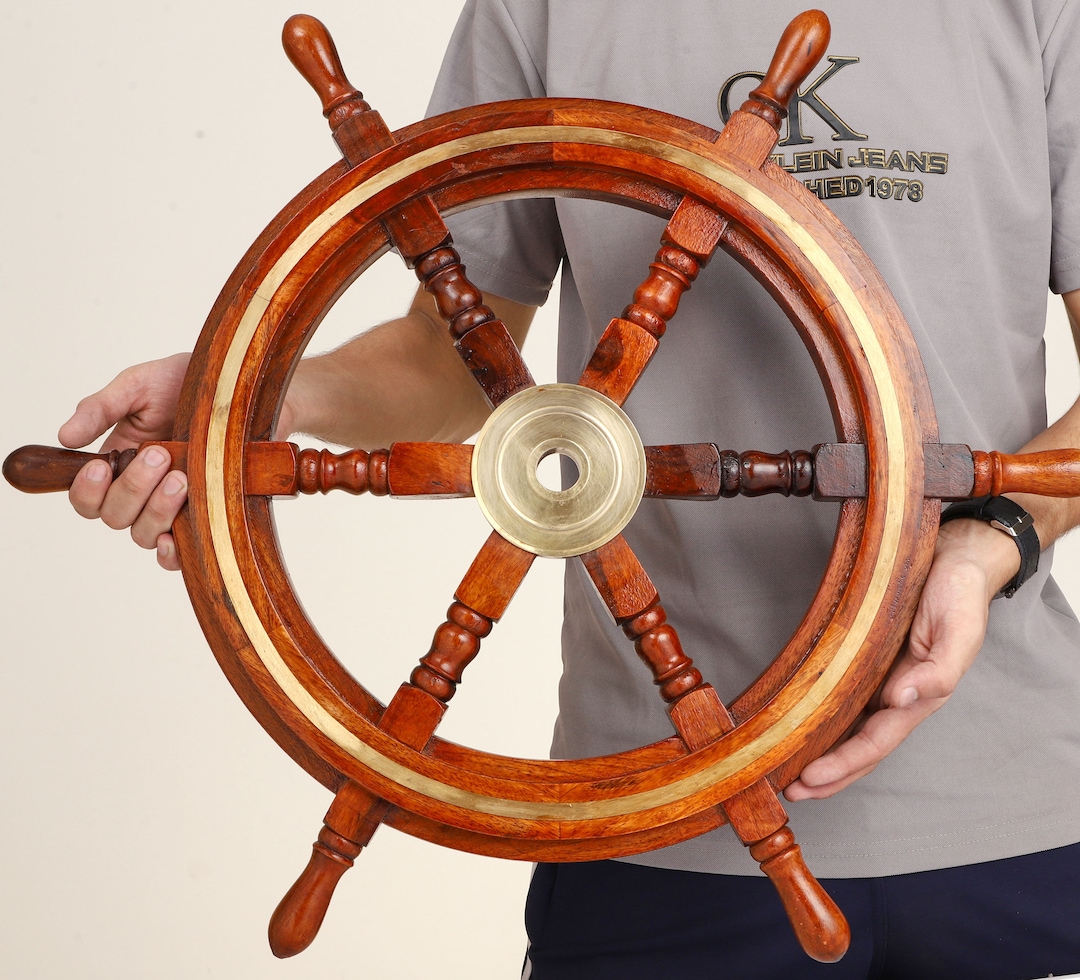 Nautical Ship Wheel Brass Rim Ship Wheel Wooden Steering Wheel Wall