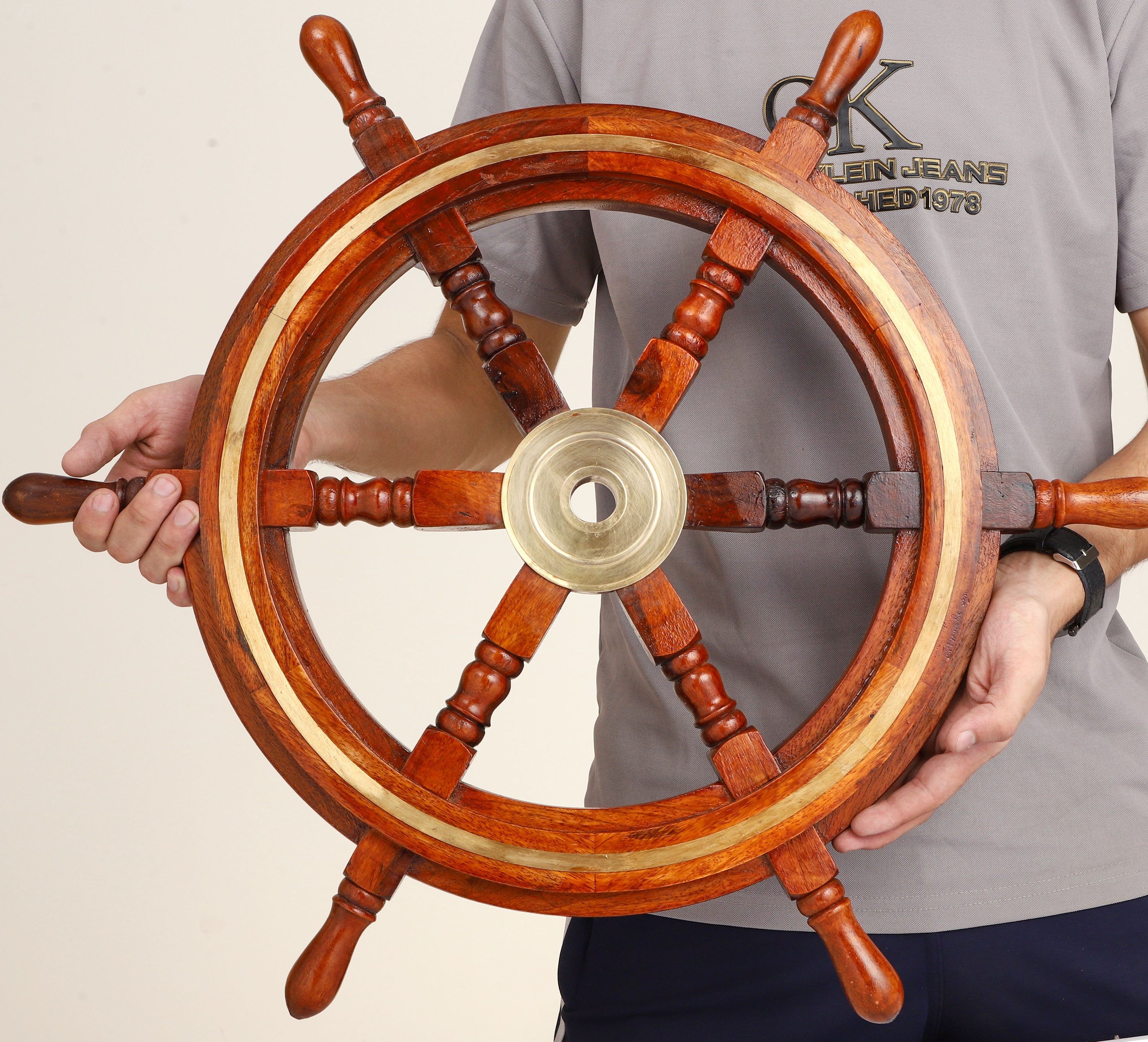 Nautical Ship Wheel, Brass Rim Ship Wheel, Wooden Steering Wheel