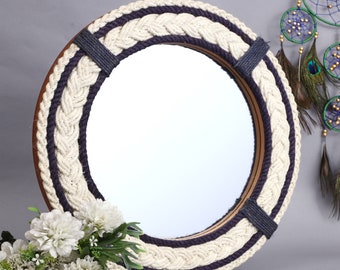 Wall Mirror Premium Wall Décor Rope Accentuated Mirror Maritime Wall Hanging Home Decorative Mirror Sailor's Décor M106