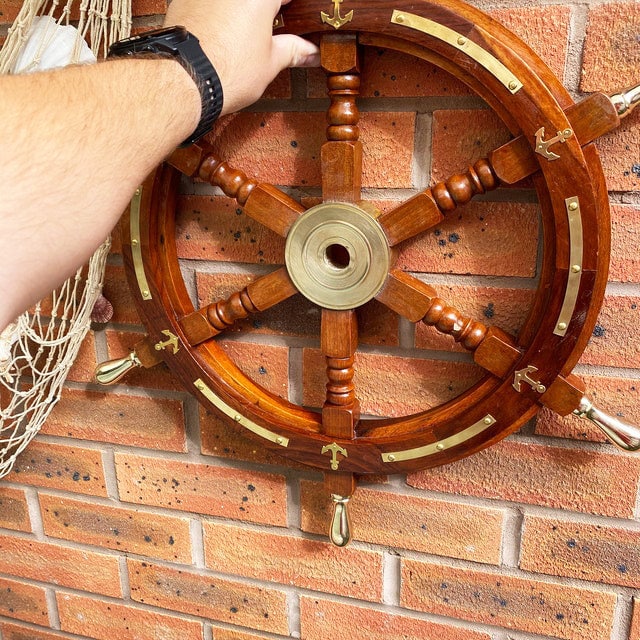 12Nautical wooden brass ship wheel pirate wall decor Marine boat steering  wheel