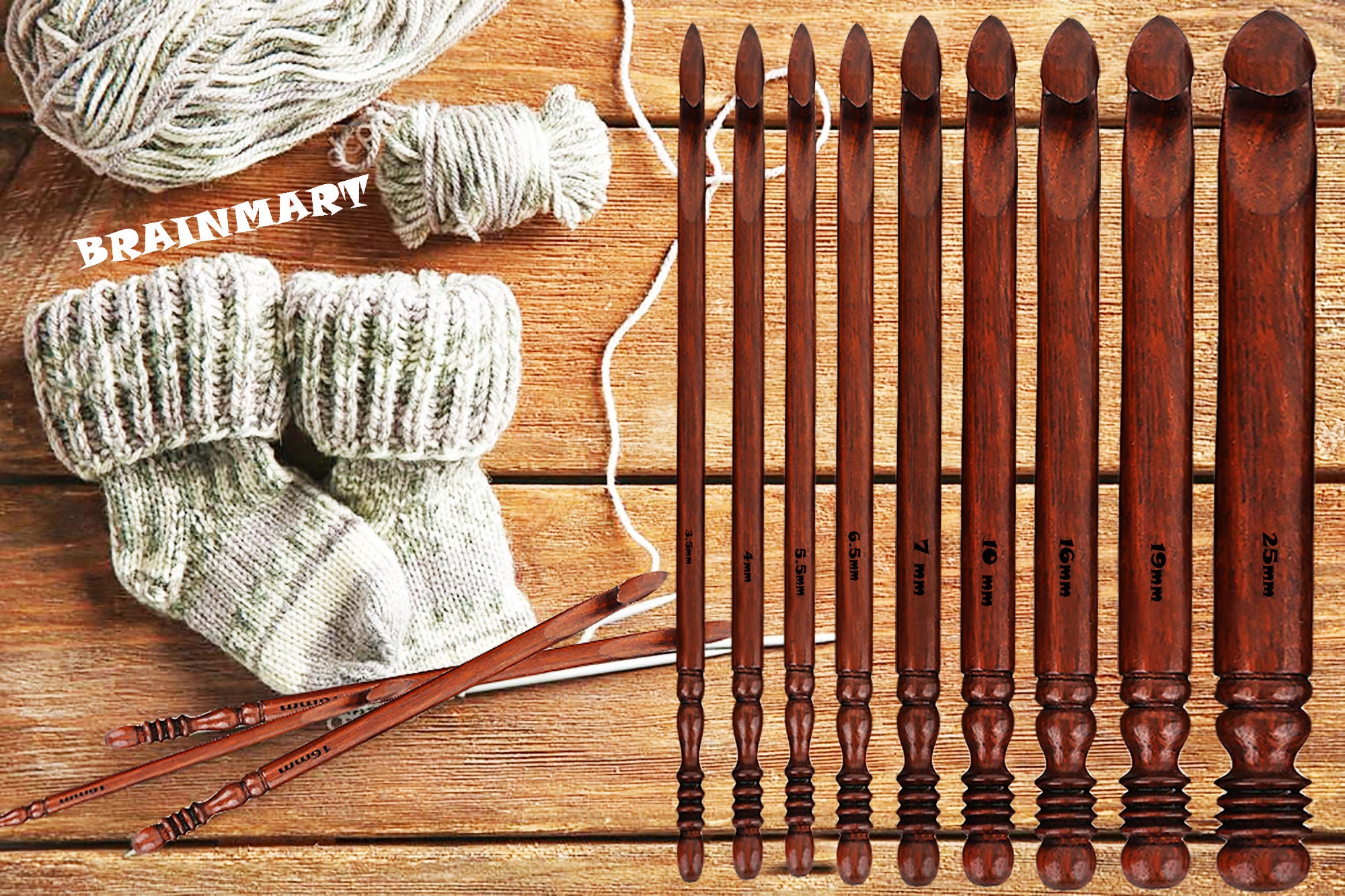 Wooden Crochet Hook Set Knitting Set Smooth 4mm to 10mm Hook Set Handmade  Needle