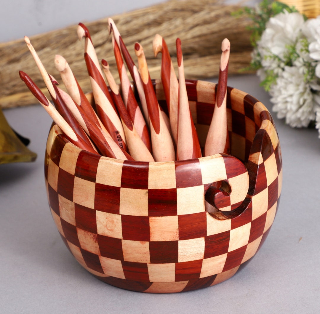Handmade Yarn Bowl Wooden Lichtenberg Figure & Rosewood Yarn Bowl for