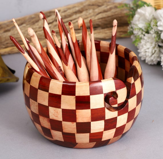Handmade Yarn Bowl Wooden Lichtenberg Figure & Rosewood Yarn Bowl