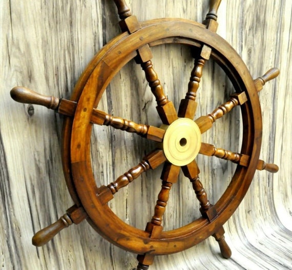 Ship Wheel, Nautical Ship Wheel, Wooden Steering Wheel, With Brass