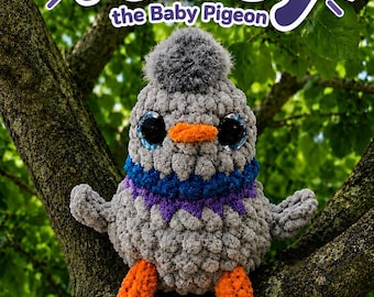 Modèle au crochet sans couture pour bébé pigeon Tufty, idéal pour les débutants.