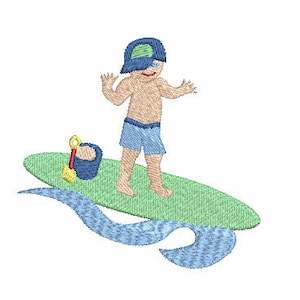 Surfer Boy - De pie con cubo y pala - diseño de bordado