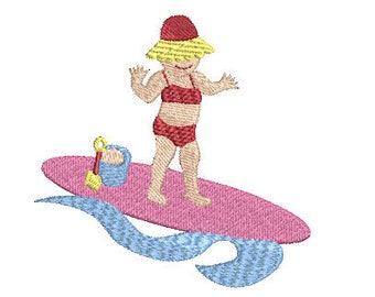 Surfer Girl - Standing with Bucket and Spade - Embroidery Design