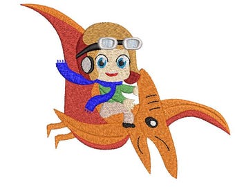 Aviator Boy on a Dinosaur Machine Embroidery Design