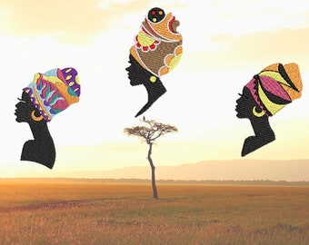 Set of 3 African Lady Silhouettes - Machine Embroidery Designs
