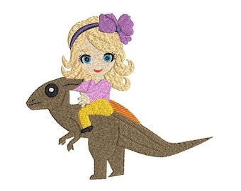 Girl on a Dinosaur Machine Embroidery Design
