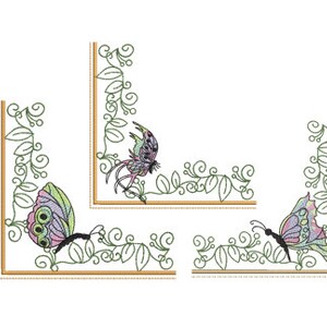Collection of 3 Butterfly Corner Machine EmbroideryDesigns