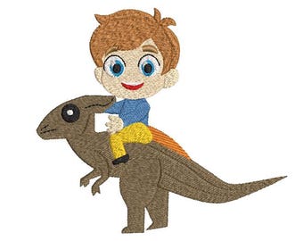 Boy on a Dinosaur Machine Embroidery Design