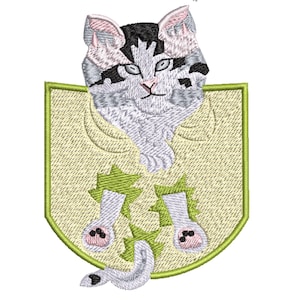 Haustiere in der Tasche - Weiße Katze - Stickdatei