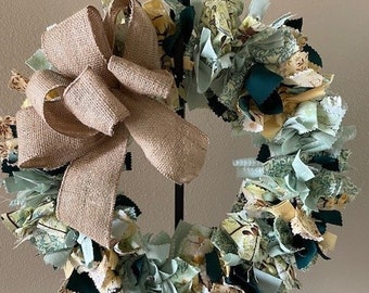 Spring Dragonfly and Butterfly Rag Wreath with Burlap Bow