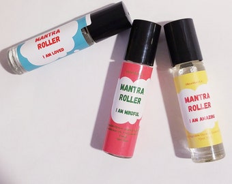 Essential Oil Mantra Roller | Roll-On Blends 10 ml | Essential Oil Roller On | Roller Blends, Perfect Gift | Aromatherapy Oil Roller Blends