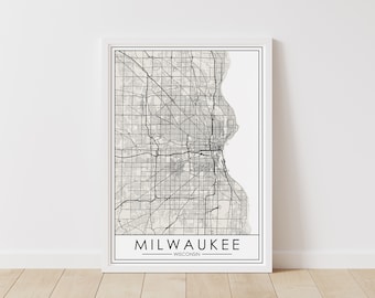 Milwaukee, Wisconsin Karte – Wisconsin digitaler Download – Druckbare Straßenkarte Milwaukee