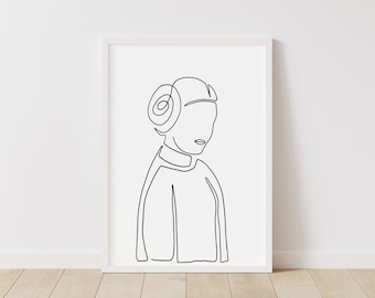 Star Wars Print: Princess Leia – Star Wars Line Art – Instant Download Illustration – Sci-Fi Printable Poster