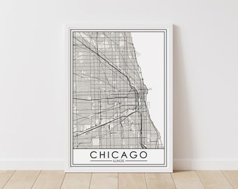 Chicago, Illinois Map –  Illinois Map Digital Download – Chicago Printable Street Map