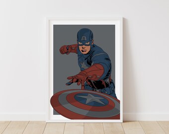 Marvel – Captain America – Avengers Line Art – Instant Download Illustration – Superhero Printable Poster