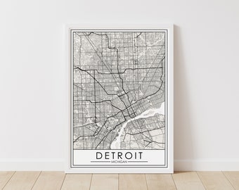 Detroit, Michigan Map – Michigan Digital Download – Detroit City Printable Street Map