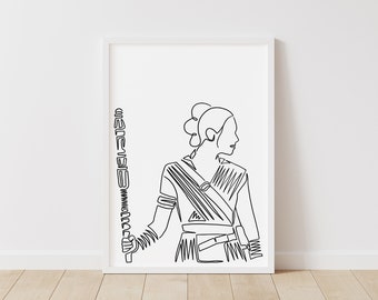 Star Wars Print: Rey – Star Wars Line Art – Instant Download Illustration – Sci-Fi Printable Poster