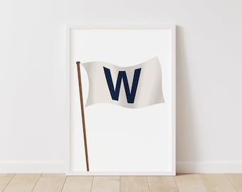 Cub W Flag Art Print – Sports Pop Art – Baseball Instant Download Illustration – MLB Printable Poster
