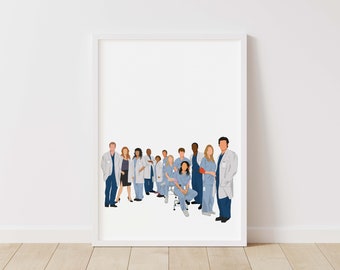 Grey’s Anatomy Print – Pop Line Art – Illustration à téléchargement instantané – Affiche imprimable TV
