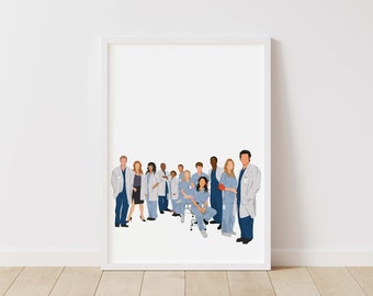 Grey's Anatomy Print – Pop Line Art – Instant Download Illustration – TV Printable Poster
