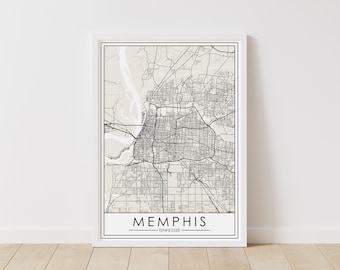Mapa de Memphis, Tennessee – Descarga digital de Tennessee – Mapa de calles imprimible de Memphis