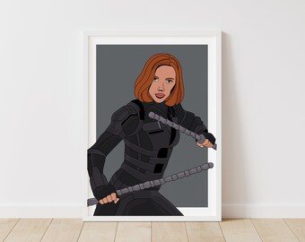 Marvel – Black Widow – Avengers Line Art – Instant Download Illustration – Superhero Printable Poster