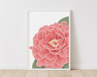 Peony Flower Art Print | Watercolor | Digital Download, Printable Art, Large Wall Art,