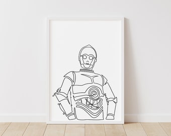 Star Wars Print: C-3PO – Star Wars Line Art – Instant Download Illustration – Sci-Fi Printable Poster