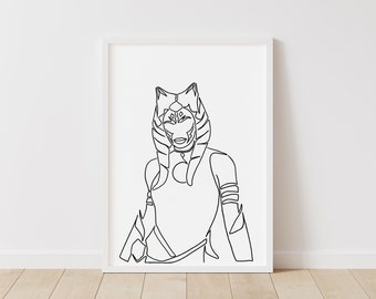 Star Wars Print: Ahsoka – Star Wars Line Art – Ilustración de descarga instantánea – Póster imprimible de ciencia ficción