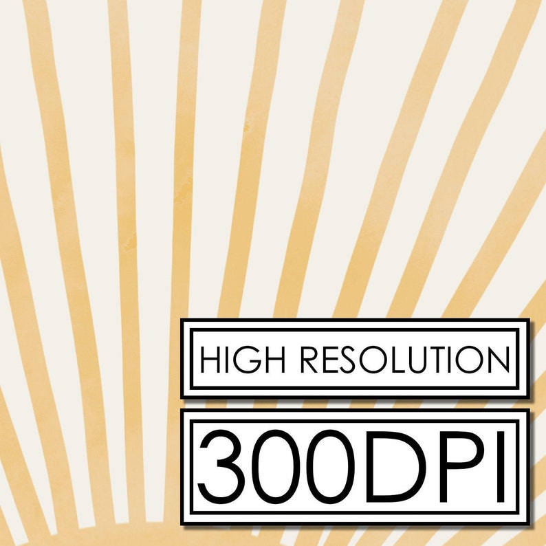 May include: A digital illustration of a sunburst pattern with yellow lines radiating from a central point on a white background. The text "HIGH RESOLUTION 300 DPI" is in a black box at the bottom of the image.