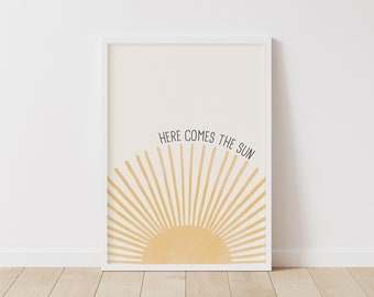 Retro Nursery Art – Here Comes the Sun Print – Instant Download – Beatles Sketch
