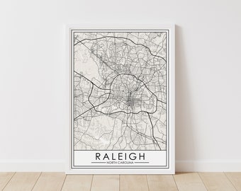 Raleigh, North Carolina Map – North Carolina Map Digital Download – Raleigh Printable Street Map