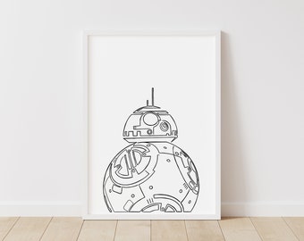Star Wars Print: BB-8 – Star Wars Line Art – Instant Download Illustration – Sci-Fi Printable Poster
