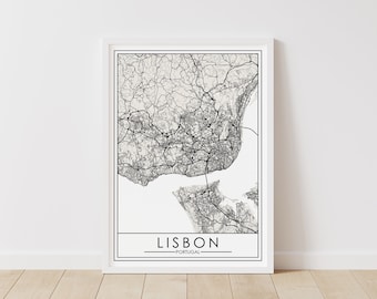 Lisbon, Portugal Map – Portugal Map Digital Download – Lisbon Printable Street Map