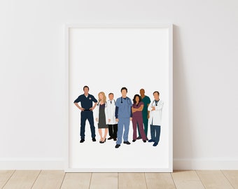 Scrubs Print – Pop Line Art – Instant Download Illustration – TV Printable Poster