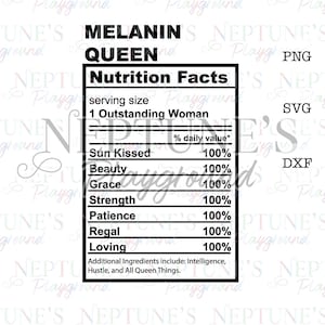 Mois de l’histoire des Noirs| Faits nutritionnels de la reine de la mélanine | Téléchargement numérique instantané SVG| Faits nutritionnels de la reine noire | Cricut Camée Silhouette