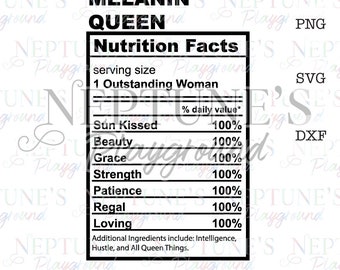 Información nutricional de la Reina de la Melanina SVG - Mes de la Historia Afroamericana (Descarga digital)